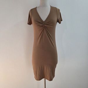 Ambiance Tan Twist-Front Mini Dress Medium